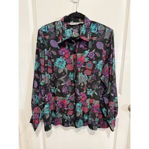 Vintage Alfred Dunner Floral Blouse Smocked Hem Top Shirt Womens Size 42 XL